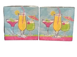 Set of 2 Poolside Tropical Exotic Drinks Lunch Napkins 6 1/2&quot; Total 36 Ct - £9.51 GBP
