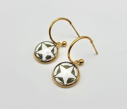 Green Army Star Fashion Stainless Steel Stud Hoop Earring - £15.72 GBP