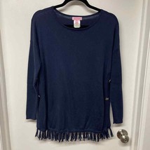 Lilly Pulitzer Womens Ramona Fringe Sweater Tunic Top Navy Blue Gold Siz... - £37.54 GBP