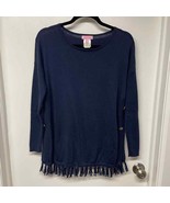 Lilly Pulitzer Womens Ramona Fringe Sweater Tunic Top Navy Blue Gold Siz... - £37.26 GBP