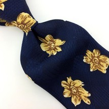 Sandro Rossini Tie Navy Yellow Brown Flowers Art Deci Polyester Necktie I21-101 - £12.39 GBP