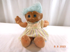 Troll Vintage 1991 Treasure Troll Blue Hair Eyes  Heart Gem 12” Plush Doll ACE - £10.84 GBP