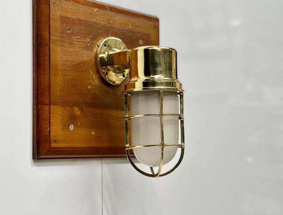 Nautical Light for Sale Brass Metal Exterior Wall Sconce Light - White Glass