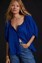 New Anthropologie Sundry Embroidered Blouse $198 SMALL (1) Klein Blue - £57.90 GBP