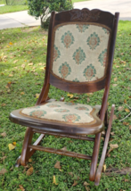 VTG Victorian Folding Carved Wooden Rose Rocking Chair Sewing Tapestry F... - $169.99
