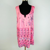 Misslook Birds Flowers Watercolor Sleeveless Pink Casual Womens Plus 2XL Top - £12.02 GBP