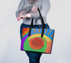 Colorful Abstract Art to Carry Vegan Leather Large Shoulder Bag Tote Bag... - $90.00