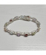 925 Sterling Silver Multi-Stone Semi-Precious Oval Gemstones Bracelet 7&quot;... - $159.00