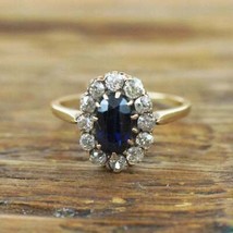 1,75 Karat blauer Saphir &amp; Diamant-Halo-Cluster-Verlobungsring 14 Karat... - £77.42 GBP