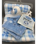 Little Beginnings Baby Blanket  Lovey Set Blue Plaid Plush Bear Security - $326.38 MXN