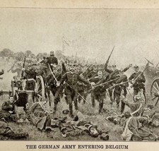 1914 WW1 Print German Army Entering Belgium Antique Military Period Collectible - £27.93 GBP