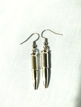 Solid 3D Bullet Dangling Silver Chrome Finish 1 1/2&quot; Overall Pair Of Earrings - £7.89 GBP