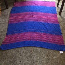 BRITISH AIRWAYS Blanket Stripe Twill Weave Woolen Vtg Blue Pink Approx 45 x 57.5 - £23.18 GBP