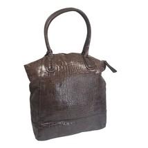 Cynthia Rowley Brown  Leather Tote Bag Croco Embossed Handbag Extra Large - £35.23 GBP