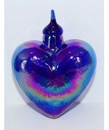 STUNNING HANDBLOWN ART GLASS BLUE IRIDESCENT HEART 3 3/4&quot; ORNAMENT - €36,97 EUR