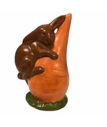 Vintage 7” Easter Bunny on upside down carrot hand painted signed cerami... - $83.74 CAD