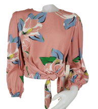 Capulet Wrap Style Top Womens Large Pink Floral Balloon Sleeve Cropped Blouse - £27.12 GBP