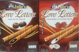 10 X 100G Julie's Love Letters Chocolate/Strawberry Wafer Sticks Biscuits Snacks - £39.00 GBP