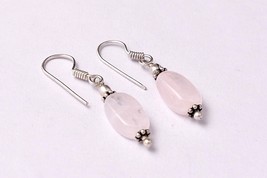 Rhodium Polished Rose Quartz Handcrafted Traditional Designer Earrings For Women - £16.65 GBP