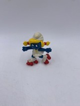 Vintage Peyo Plastic Smurfette Roller Skating Figure Stained - $11.30