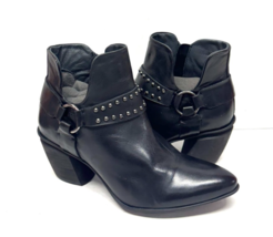 MIZ MOOZ  LEATHER  BOOTIE SIDE ZIP BUCKLE / STUDS BLACK   37EU / 7US NEW... - $59.95