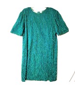 Laurence Kazar Womens Evening Dress Size 2X Green Teal Sequins Beaded Vi... - $65.96