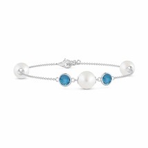 ANGARA South Sea Pearl and London Blue Topaz Bracelet for Women in 14K Gold - £487.61 GBP