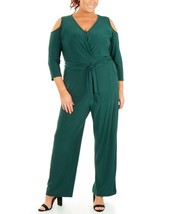 NY Collection Plus Size 3/4 Sleeve Cold Shoulder Jumpsuit in Hunter Gree... - £20.10 GBP