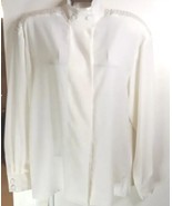 OSCAR DE LA RENTA BLOUSE EXPRESSIONS SZ 4 WHITE SHEER  BUTTON PLEADED SH... - $75.23