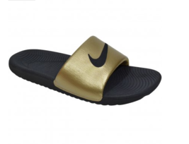 New Nike Kawa Logo Slides Sandals Slipper Black Metallic GOLD Men 13 Foam Nice - £27.95 GBP