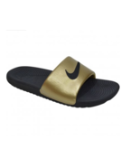New Nike Kawa Logo Slides Sandals Slipper Black Metallic GOLD Men 13 Foa... - £27.71 GBP