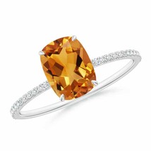 ANGARA Thin Shank Cushion Cut Citrine Ring With Diamond Accents - £504.63 GBP