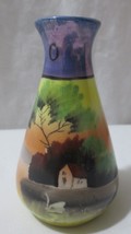 Pretty Vintage Blue Lusterware w/Scene Bud Vase Small Japan 4&quot; Handpainted - $20.00