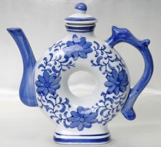 Vintage Porcelain Teapot Blue and White floral functional decorative collectible - £34.54 GBP