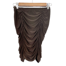 NEW Prettylittlething Women US4 Chocolate Brown Slinky Double Ruched Mini Skirt  - £15.45 GBP
