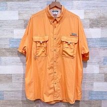 Columbia PFG Bahama II Fishing Shirt Orange Nylon Hiking Short Sleeve Me... - $17.81