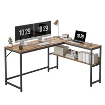 L Shaped Desk, 55.1 Inch Corner Computer Desk With Storage Shelves, Study Writin - £118.45 GBP