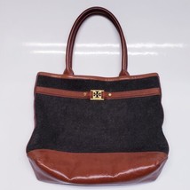 TORY BURCH - Brown Leather And Charcoal Wool Felt Shoulder/Hand Tote Bag... - £55.44 GBP