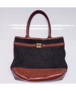 TORY BURCH - Brown Leather And Charcoal Wool Felt Shoulder/Hand Tote Bag... - $64.03