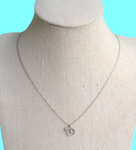 Clara Beau Silver Delicate Necklace Tiny Peace Sign Pendant &amp; Crystal 18.5&quot; - £15.06 GBP