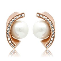 10mm Round Synthetic White Pearl Stud Rose Gold Plated Fancy Fashion Earrings - £50.91 GBP