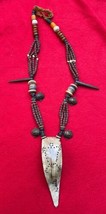 Naga Headhunter Vintage Carved Shell &amp; Bronze Head Medicine Necklace - $60.00