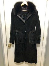 Rubis Leather Long Button Up Coat w/ Detachable Fur Collar Women&#39;s SZ Me... - $124.73