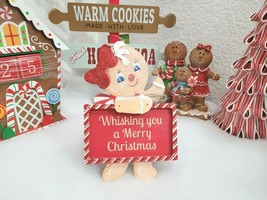 Christmas Gingerbread Girl Peppermint Candy Cane Tabletop Sign Decor 8&quot;x5.25&quot; - £22.88 GBP