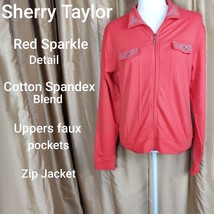 Sherry Taylor Red Sparkle Detail Cotton Blend Zip Jacket Size L - $16.00