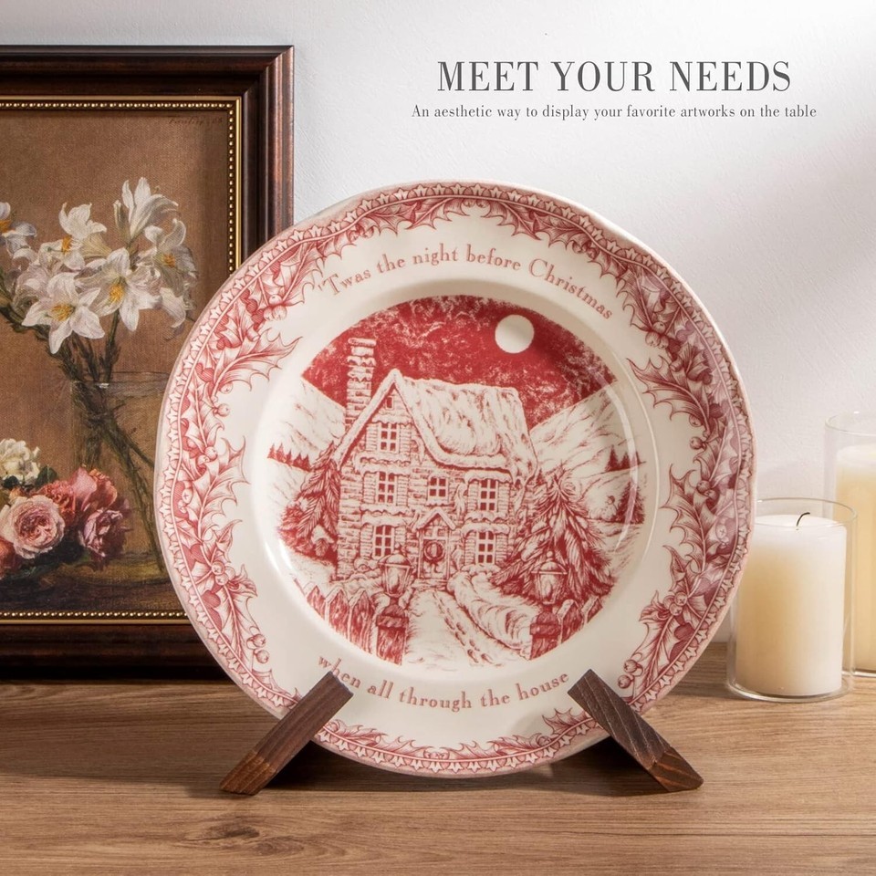 3-Pack 6.5-Inch Vintage Wooden Plate Holder Display Stand for Elegant Showcasing Item image 4