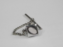 Vintage Swank silver tone textured oval square tie tack - £7.90 GBP