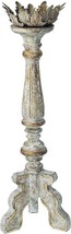 Candleholder Candlestick Gold Accents Distressed Blue Wood Carved - £177.82 GBP
