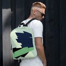 New Backpack Travel Book Bag Green Geometric Zip Fits 15&quot; Laptop Padded ... - £32.84 GBP