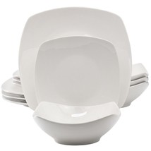 Gibson Home Everyday 12 Piece Square Fine Ceramic Dinnerware Set in White - $90.88